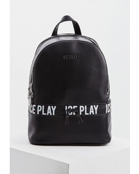 Женский черный кожаный рюкзак с принтом от Ice Play