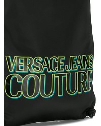 Мужской черный кожаный рюкзак с принтом от VERSACE JEANS COUTURE