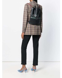 Женский черный кожаный рюкзак с принтом от Gucci