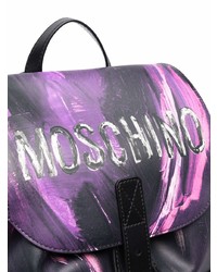 Мужской черный кожаный рюкзак с принтом от Moschino