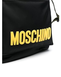 Мужской черный кожаный рюкзак с принтом от Moschino