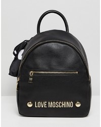 Женский черный кожаный рюкзак с принтом от Love Moschino