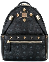 Женский черный кожаный рюкзак с принтом от MCM