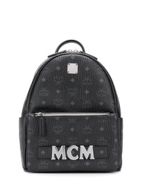Мужской черный кожаный рюкзак с принтом от MCM