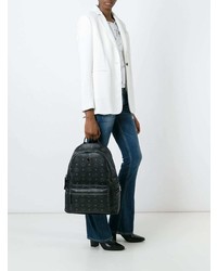 Женский черный кожаный рюкзак с принтом от MCM