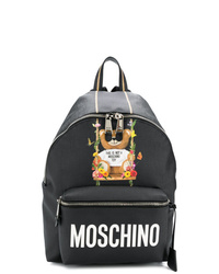 Женский черный кожаный рюкзак с принтом от Moschino