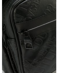 Мужской черный кожаный рюкзак с принтом от VERSACE JEANS COUTURE