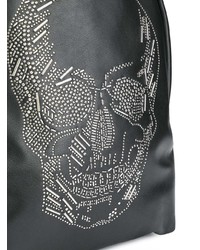 Мужской черный кожаный рюкзак с принтом от Alexander McQueen