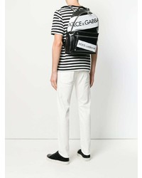 Мужской черный кожаный рюкзак с принтом от Dolce & Gabbana