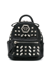 Женский черный кожаный рюкзак с украшением от Philipp Plein