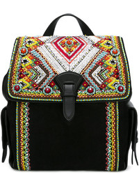 Женский черный кожаный рюкзак с украшением от Roberto Cavalli