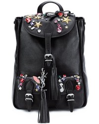 Женский черный кожаный рюкзак с украшением от Saint Laurent