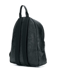 Мужской черный кожаный рюкзак с цветочным принтом от Versace