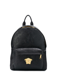 Мужской черный кожаный рюкзак с цветочным принтом от Versace
