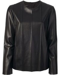 Женский черный кожаный свитер с круглым вырезом от Cédric Charlier