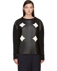 Женский черный кожаный свитер с круглым вырезом от CNC Costume National
