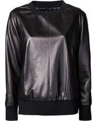 Женский черный кожаный свитер с круглым вырезом от Drome