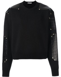 Женский черный кожаный свитер с круглым вырезом от Givenchy