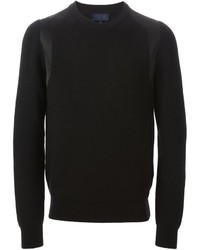 Мужской черный кожаный свитер с круглым вырезом от Lanvin