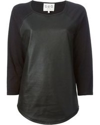 Женский черный кожаный свитер с круглым вырезом от Sea