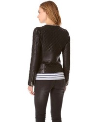 Женский черный кожаный стеганый бомбер от Anine Bing