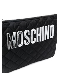 Мужской черный кожаный стеганый мужской клатч от Moschino
