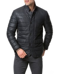 Черный кожаный стеганый пиджак