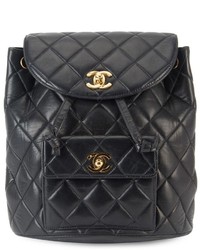 Женский черный кожаный стеганый рюкзак от Chanel