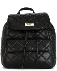 Женский черный кожаный стеганый рюкзак от DKNY