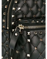 Женский черный кожаный стеганый рюкзак от Valentino