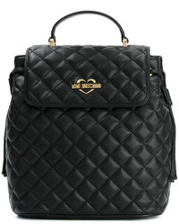 Женский черный кожаный стеганый рюкзак от Love Moschino