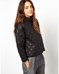Женский черный кожаный стеганый свитер с круглым вырезом от Asos