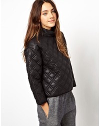 Женский черный кожаный стеганый свитер с круглым вырезом от Asos