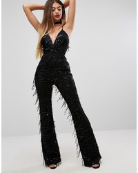 Черный комбинезон с пайетками от PrettyLittleThing