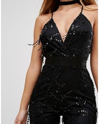 Черный комбинезон с пайетками от PrettyLittleThing