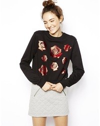 Черный короткий свитер с цветочным принтом от Asos