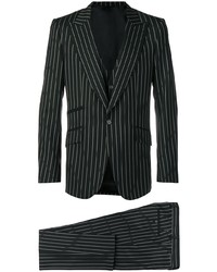 Черный костюм-тройка в вертикальную полоску от Dolce & Gabbana