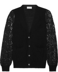 Черный кружевной вязаный свитер