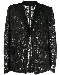 Черный кружевной пиджак с принтом