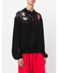 Женский черный кружевной свитер с круглым вырезом с вышивкой от Vivetta