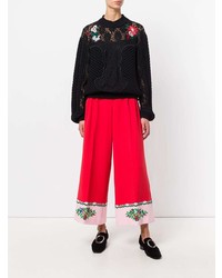 Женский черный кружевной свитер с круглым вырезом с вышивкой от Vivetta