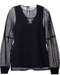 Женский черный кружевной свитер с круглым вырезом от Chloé