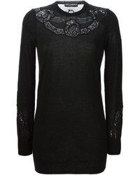 Женский черный кружевной свитер с круглым вырезом от Dolce & Gabbana