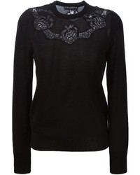 Женский черный кружевной свитер с круглым вырезом от Dolce & Gabbana
