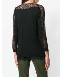 Женский черный кружевной свитер с круглым вырезом от Twin-Set