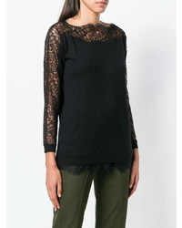 Женский черный кружевной свитер с круглым вырезом от Twin-Set