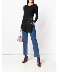 Женский черный кружевной свитер с круглым вырезом от Pinko