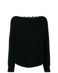 Женский черный кружевной свитер с круглым вырезом от Semicouture