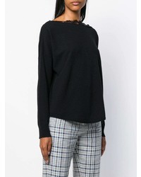 Женский черный кружевной свитер с круглым вырезом от Semicouture