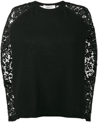 Женский черный кружевной свитер с круглым вырезом от Valentino